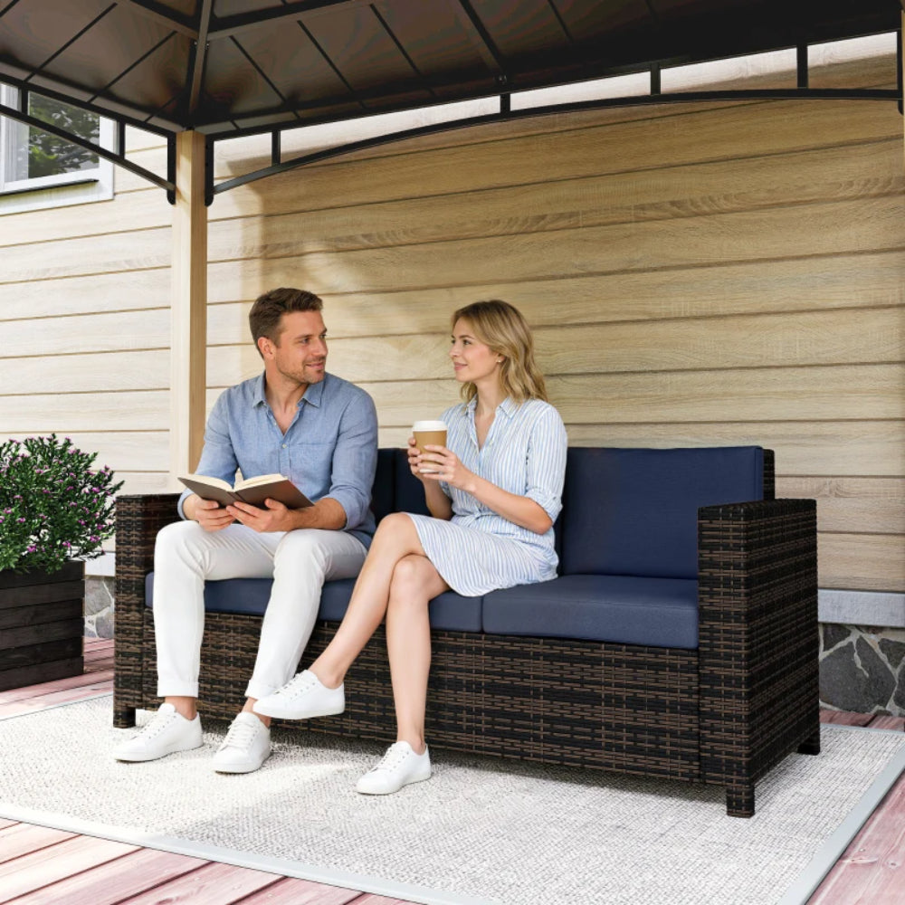 Outsunny 3 Seater Rattan Sofa All-Weather Wicker Weave Metal Frame Chair with Fire Resistant Cushion
