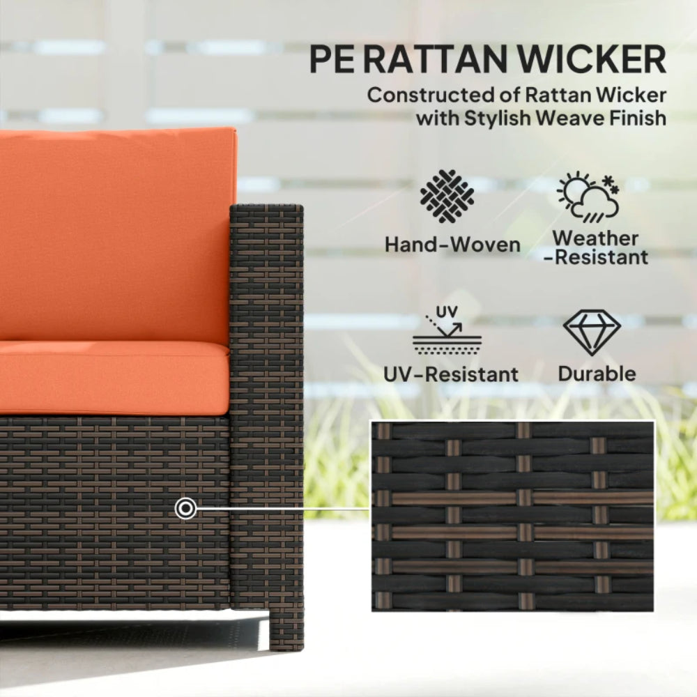 Outsunny 3 Seater Rattan Sofa All-Weather Wicker Weave Metal Frame Chair with Fire Resistant Cushion