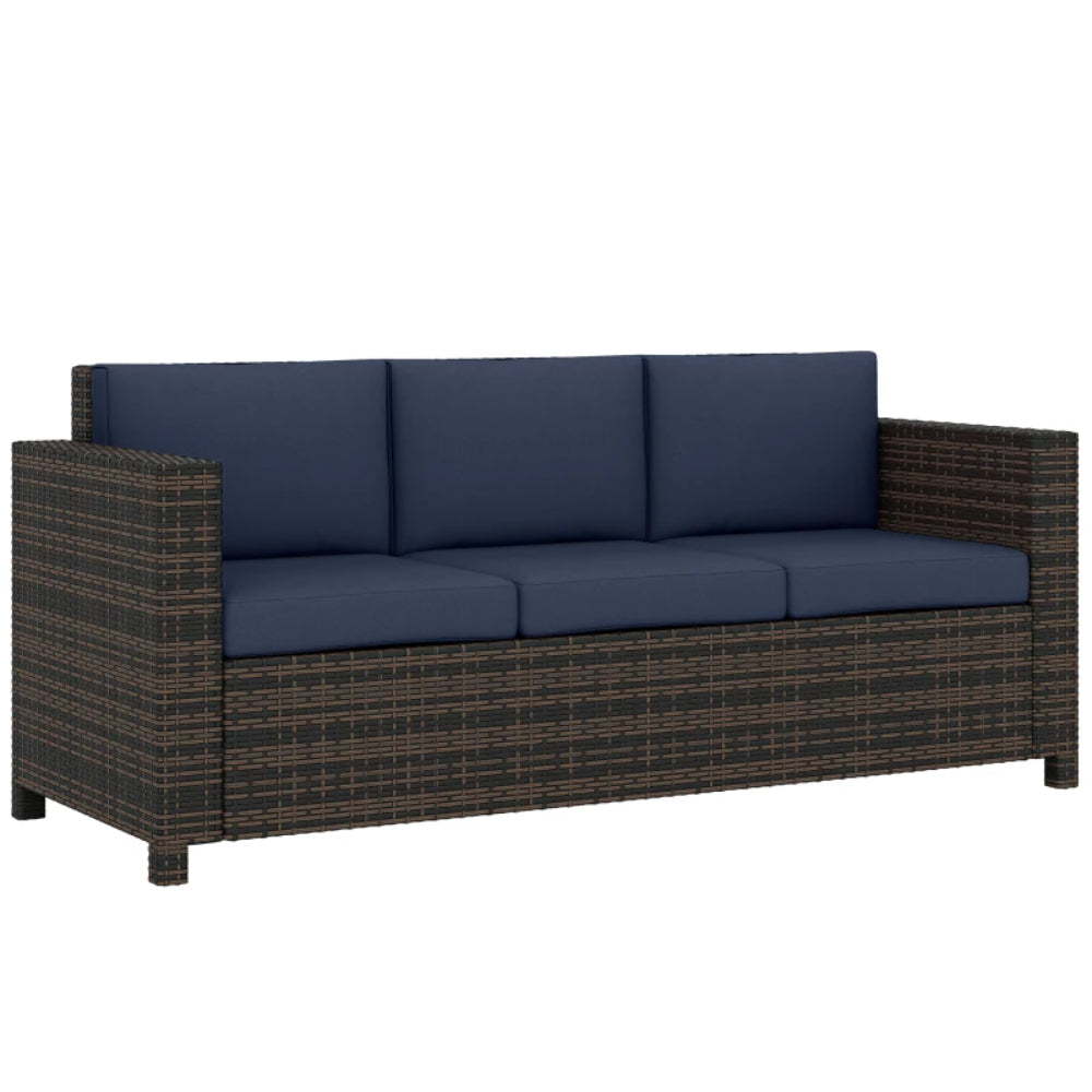 Outsunny 3 Seater Rattan Sofa All-Weather Wicker Weave Metal Frame Chair with Fire Resistant Cushion