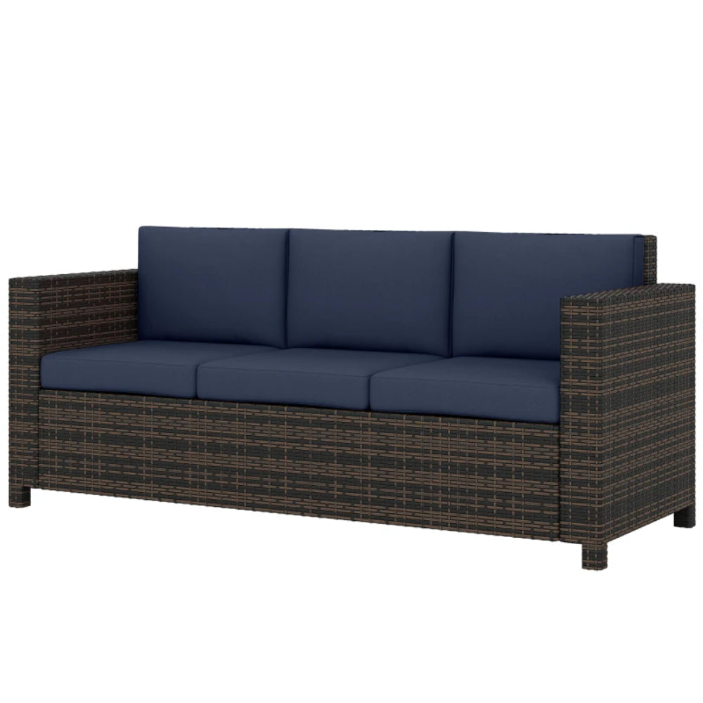 Outsunny 3 Seater Rattan Sofa All-Weather Wicker Weave Metal Frame Chair with Fire Resistant Cushion