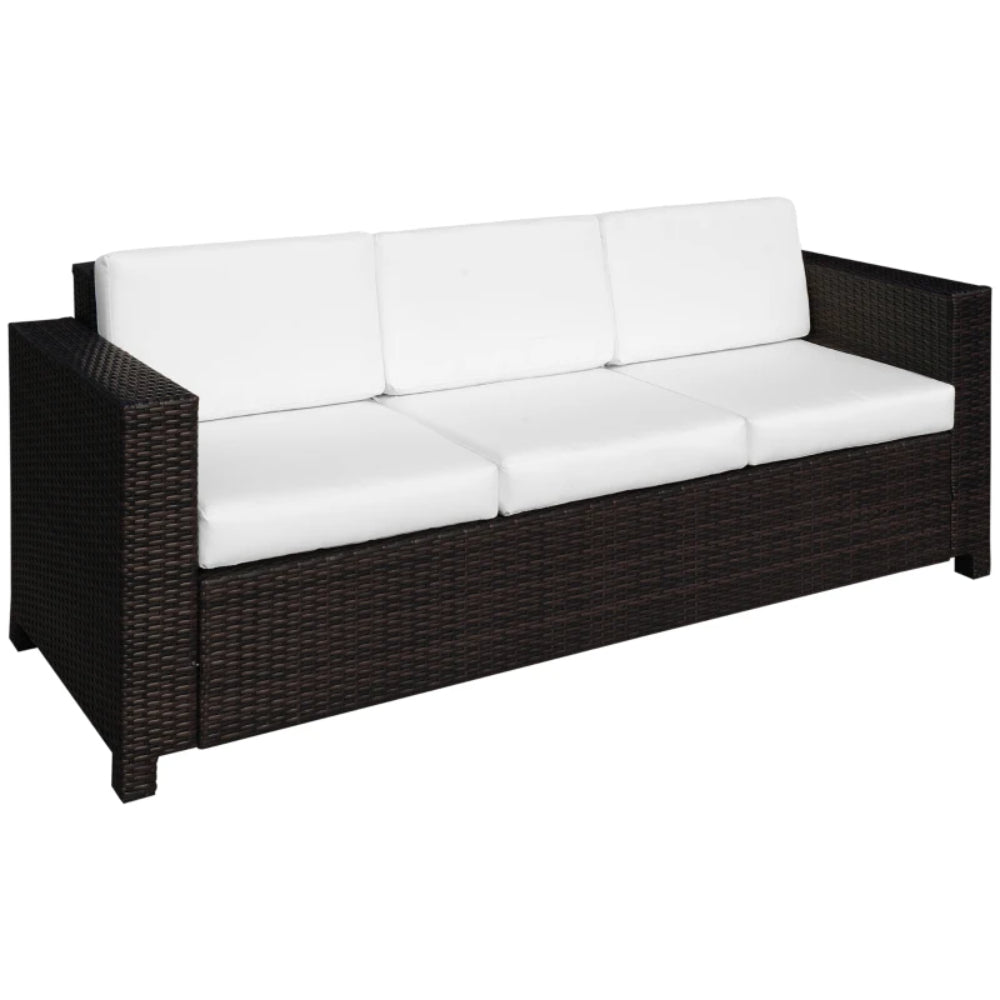Outsunny 3 Seater Rattan Sofa All-Weather Wicker Weave Metal Frame Chair with Fire Resistant Cushion