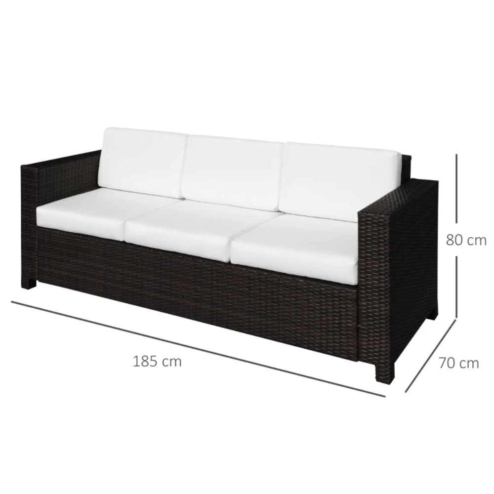 Outsunny 3 Seater Rattan Sofa All-Weather Wicker Weave Metal Frame Chair with Fire Resistant Cushion