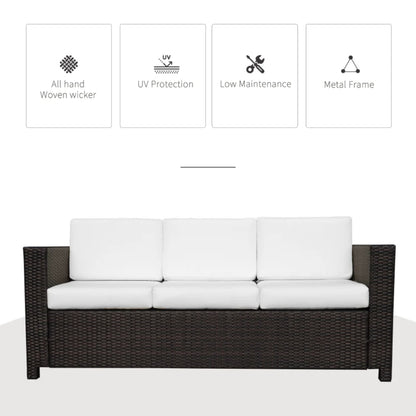 Outsunny 3 Seater Rattan Sofa All-Weather Wicker Weave Metal Frame Chair with Fire Resistant Cushion