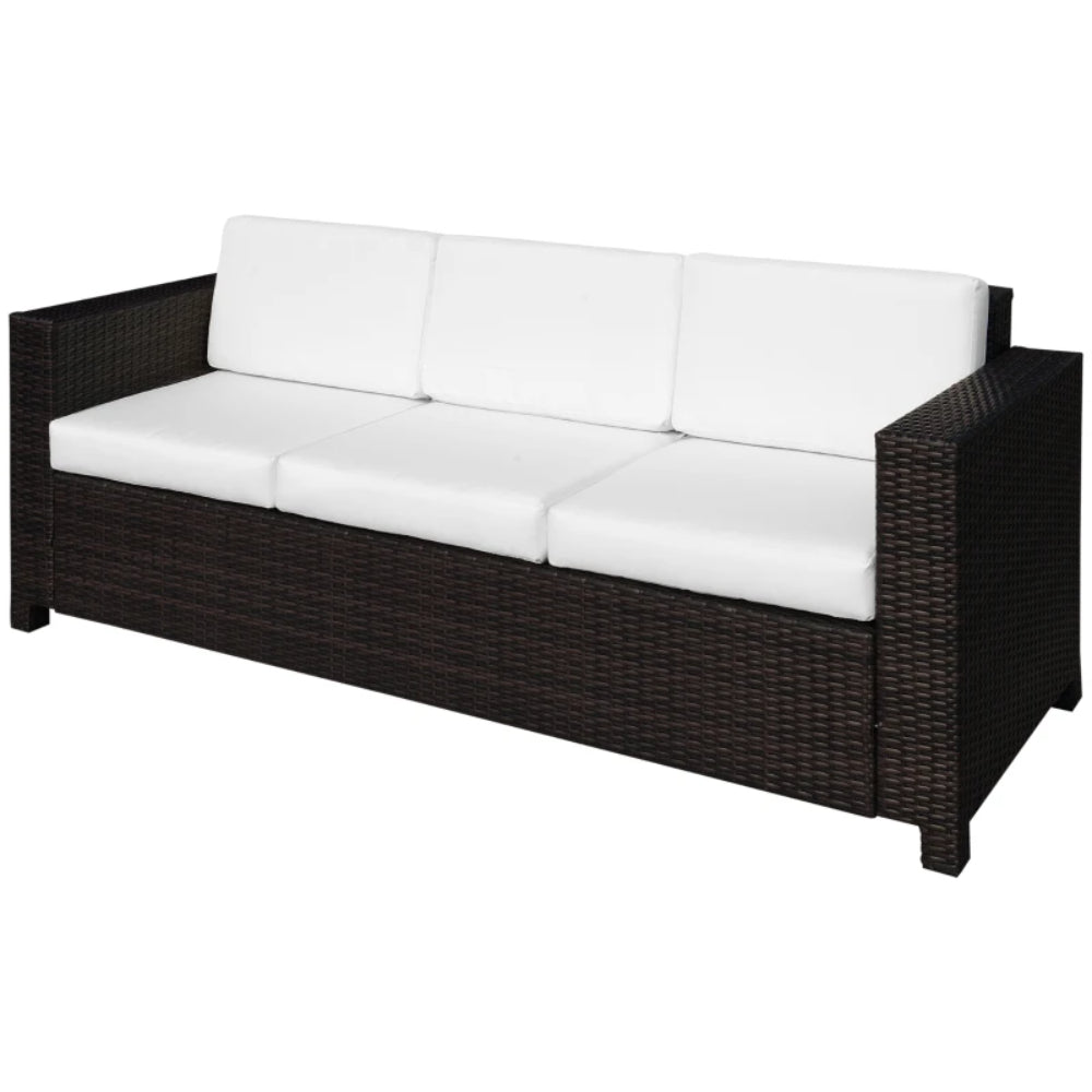 Outsunny 3 Seater Rattan Sofa All-Weather Wicker Weave Metal Frame Chair with Fire Resistant Cushion