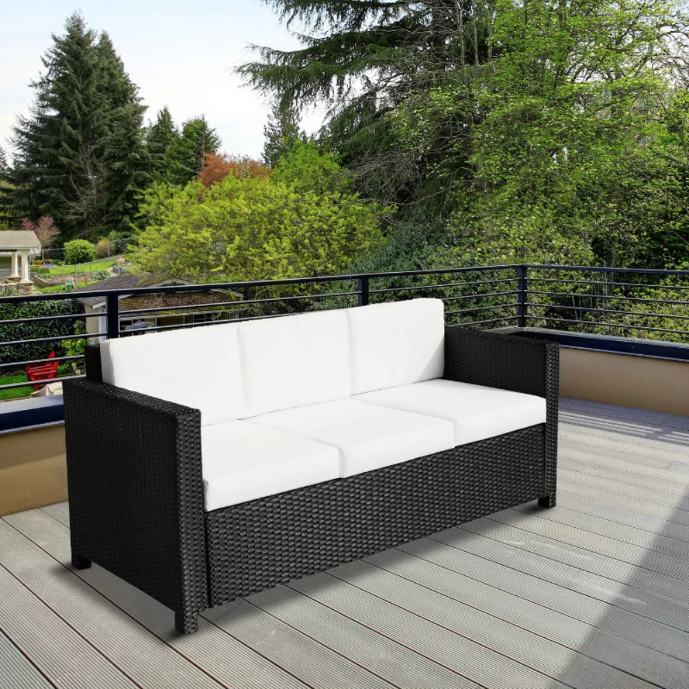 Outsunny 3 Seater Rattan Sofa All-Weather Wicker Weave Metal Frame Chair with Fire Resistant Cushion