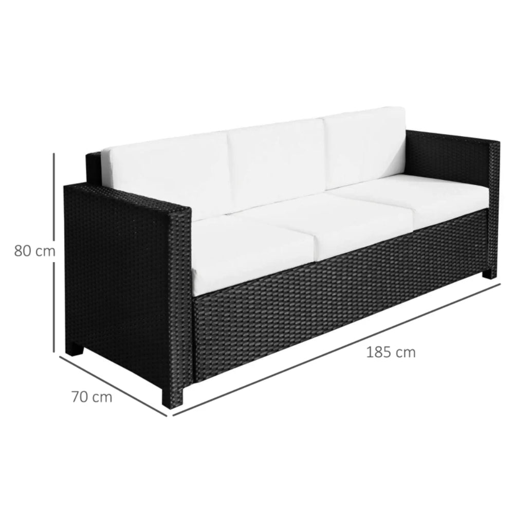Outsunny 3 Seater Rattan Sofa All-Weather Wicker Weave Metal Frame Chair with Fire Resistant Cushion