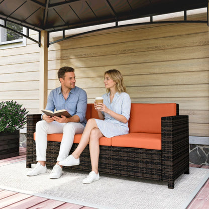 Outsunny 3 Seater Rattan Sofa All-Weather Wicker Weave Metal Frame Chair with Fire Resistant Cushion