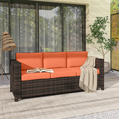 Outsunny 3 Seater Rattan Sofa All-Weather Wicker Weave Metal Frame Chair with Fire Resistant Cushion