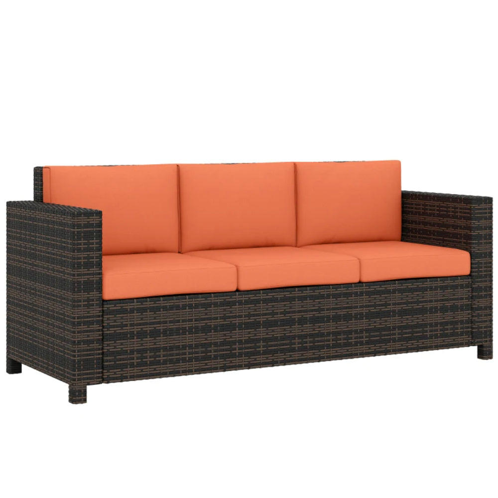 Outsunny 3 Seater Rattan Sofa All-Weather Wicker Weave Metal Frame Chair with Fire Resistant Cushion