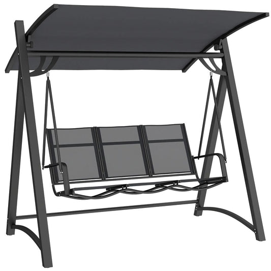 Outsunny 3 Seater Swing Chair, Garden Swing Bench with Adjustable Tilting Canopy, Breathable Mesh Seat 360 kg Capacity, Grey 