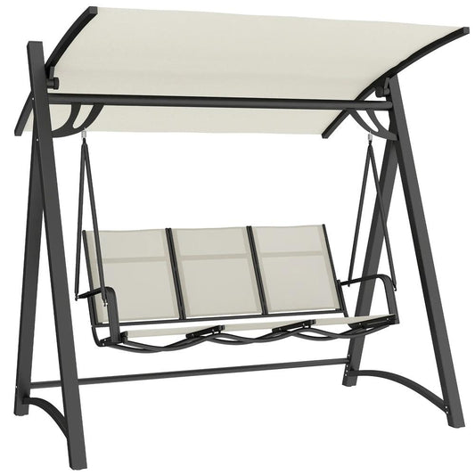 Outsunny 3 Seater Swing Chair, Garden Swing Bench with Adjustable Tilting Canopy, Breathable Mesh Seat 360 kg Capacity, White 