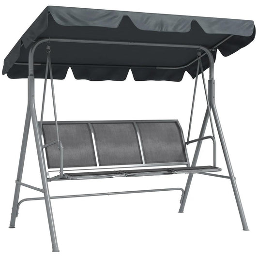 Outsunny 3 Seater Swing Chair, Garden Swing Bench with Adjustable Tilting Canopy, Breathable Mesh Seat and Heavy Duty Metal Frame for Patio, Garden, Dark Grey 