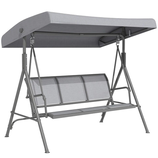 Outsunny 3 Seater Swing Chair, Garden Swing Bench with Adjustable Tilting Canopy, Breathable Mesh Seat and Heavy Duty Steel Frame for Patio, Garden, Grey 