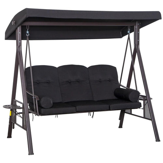Outsunny 3 Seater Swing Chair Hammock Chair with Adjustable Canopy, Black 