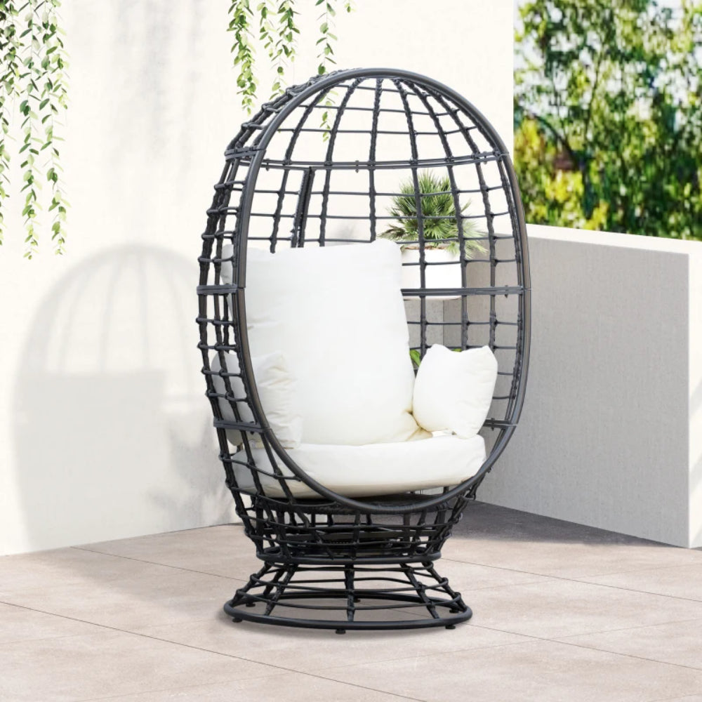 Outsunny 360&deg; Swivel Egg Chair, Garden Rattan Swivel Chair with Thickened Cushion and Pillow, 150 KG Capacity for Indoor Outdoor, Balcony, Patio, Black