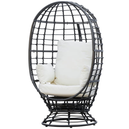 Outsunny 360&deg; Swivel Egg Chair, Garden Rattan Swivel Chair with Thickened Cushion and Pillow, 150 KG Capacity for Indoor Outdoor, Balcony, Patio, Black