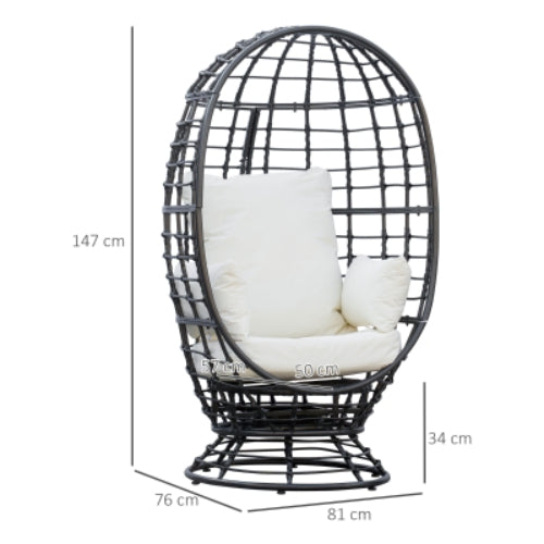Outsunny 360&deg; Swivel Egg Chair, Garden Rattan Swivel Chair with Thickened Cushion and Pillow, 150 KG Capacity for Indoor Outdoor, Balcony, Patio, Black