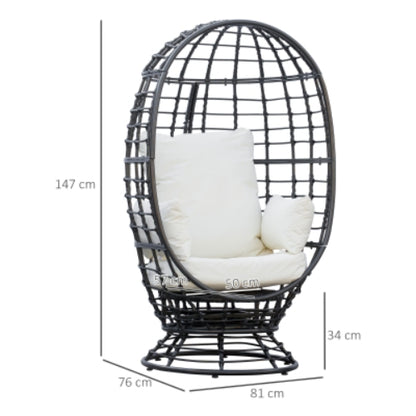 Outsunny 360&deg; Swivel Egg Chair, Garden Rattan Swivel Chair with Thickened Cushion and Pillow, 150 KG Capacity for Indoor Outdoor, Balcony, Patio, Black