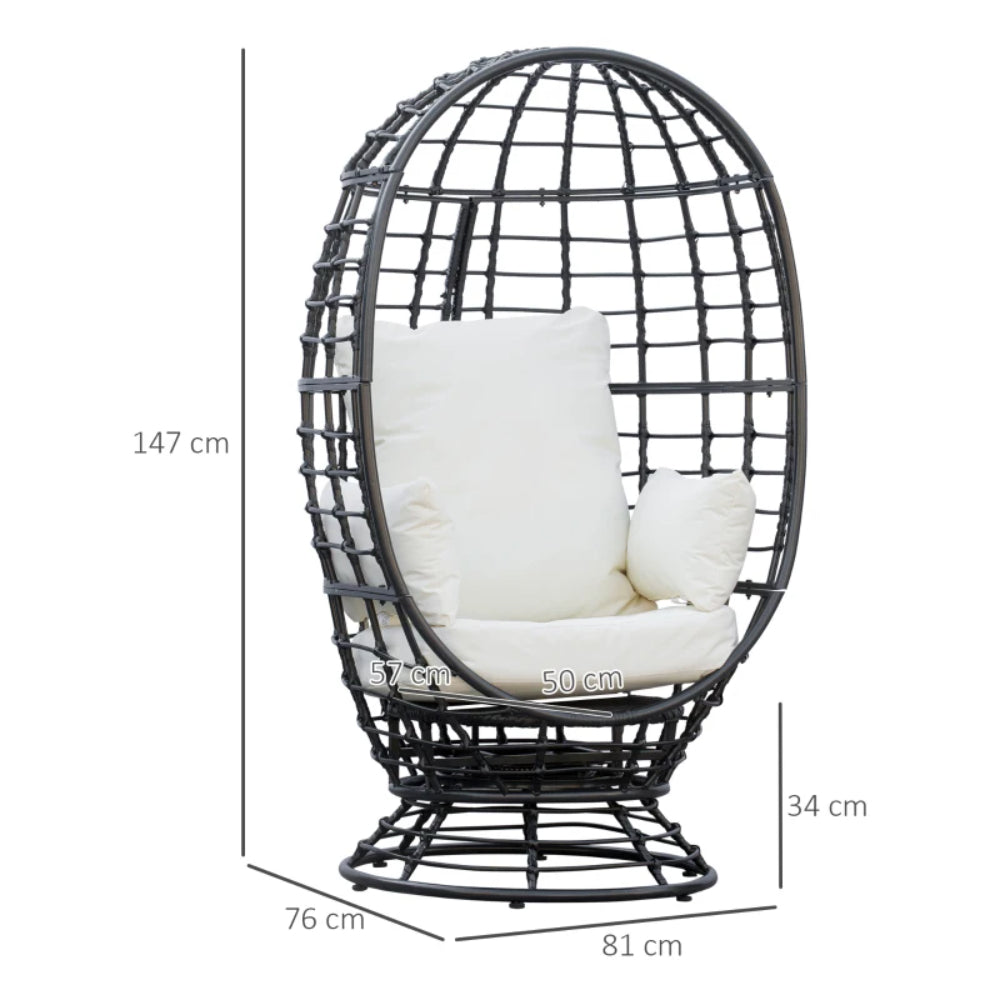 Outsunny 360&deg; Swivel Egg Chair, Garden Rattan Swivel Chair with Thickened Cushion and Pillow, 150 KG Capacity for Indoor Outdoor, Balcony, Patio, Black