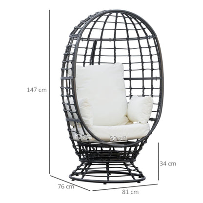 Outsunny 360&deg; Swivel Egg Chair, Garden Rattan Swivel Chair with Thickened Cushion and Pillow, 150 KG Capacity for Indoor Outdoor, Balcony, Patio, Black