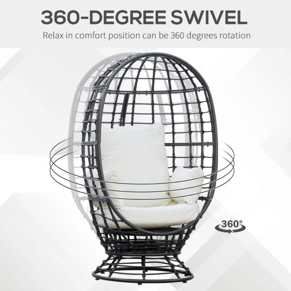Outsunny 360&deg; Swivel Egg Chair, Garden Rattan Swivel Chair with Thickened Cushion and Pillow, 150 KG Capacity for Indoor Outdoor, Balcony, Patio, Black