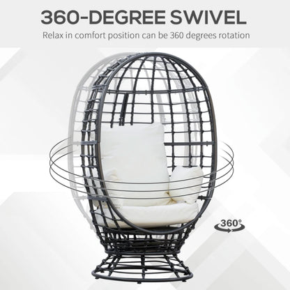 Outsunny 360&deg; Swivel Egg Chair, Garden Rattan Swivel Chair with Thickened Cushion and Pillow, 150 KG Capacity for Indoor Outdoor, Balcony, Patio, Black