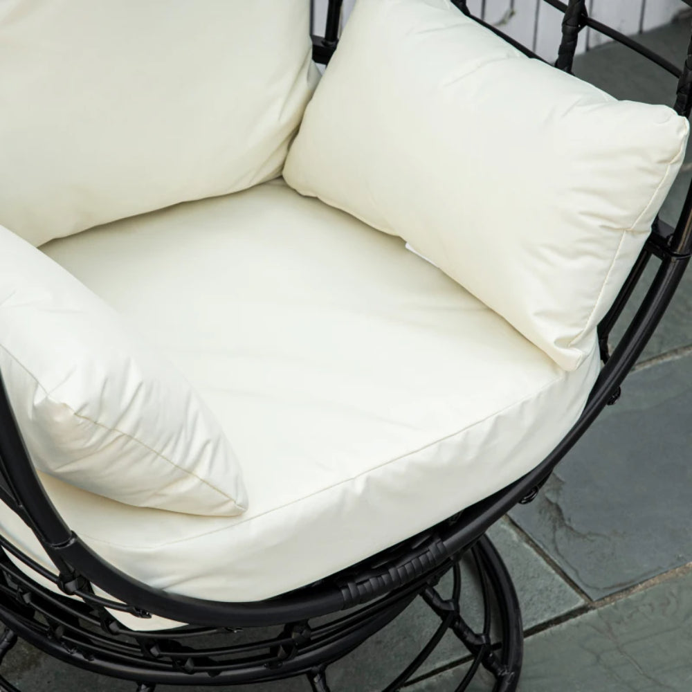 Outsunny 360&deg; Swivel Egg Chair, Garden Rattan Swivel Chair with Thickened Cushion and Pillow, 150 KG Capacity for Indoor Outdoor, Balcony, Patio, Black
