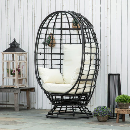 Outsunny 360&deg; Swivel Egg Chair, Garden Rattan Swivel Chair with Thickened Cushion and Pillow, 150 KG Capacity for Indoor Outdoor, Balcony, Patio, Black