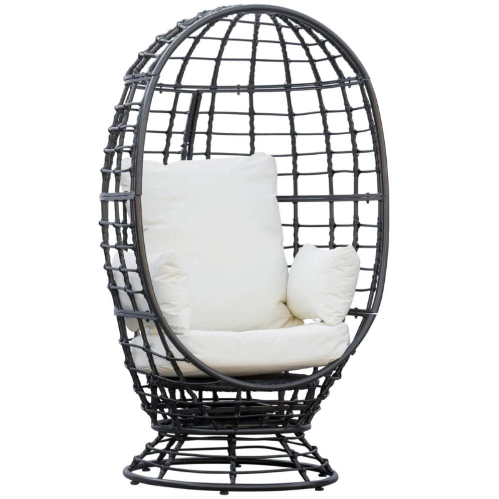 Outsunny 360&deg; Swivel Egg Chair, Garden Rattan Swivel Chair with Thickened Cushion and Pillow, 150 KG Capacity for Indoor Outdoor, Balcony, Patio, Black