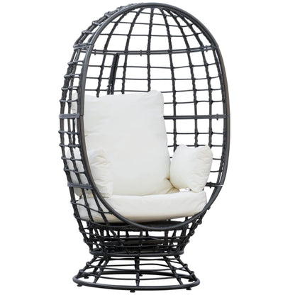Outsunny 360&deg; Swivel Egg Chair, Garden Rattan Swivel Chair with Thickened Cushion and Pillow, 150 KG Capacity for Indoor Outdoor, Balcony, Patio, Black
