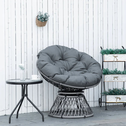 Outsunny 360&deg; Swivel Rattan Papasan Moon Bowl Chair Round Lounge Garden Wicker Basket Seat with Padded Cushion Oversized for Outdoor Indoor