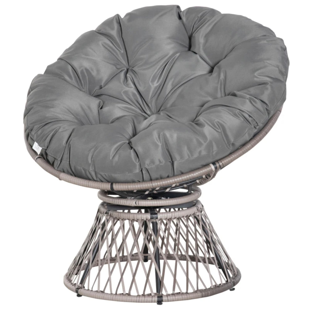 Outsunny 360&deg; Swivel Rattan Papasan Moon Bowl Chair Round Lounge Garden Wicker Basket Seat with Padded Cushion Oversized for Outdoor Indoor