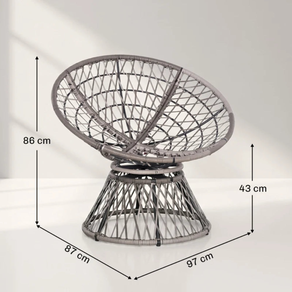 Outsunny 360&deg; Swivel Rattan Papasan Moon Bowl Chair Round Lounge Garden Wicker Basket Seat with Padded Cushion Oversized for Outdoor Indoor