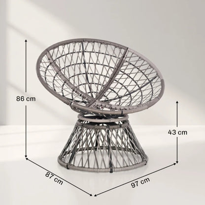 Outsunny 360&deg; Swivel Rattan Papasan Moon Bowl Chair Round Lounge Garden Wicker Basket Seat with Padded Cushion Oversized for Outdoor Indoor
