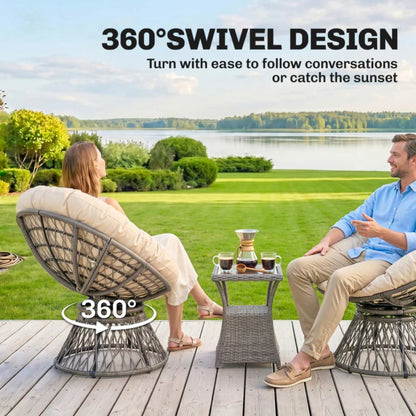Outsunny 360&deg; Swivel Rattan Papasan Moon Bowl Chair Round Lounge Garden Wicker Basket Seat with Padded Cushion Oversized for Outdoor Indoor