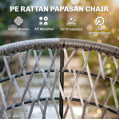 Outsunny 360&deg; Swivel Rattan Papasan Moon Bowl Chair Round Lounge Garden Wicker Basket Seat with Padded Cushion Oversized for Outdoor Indoor