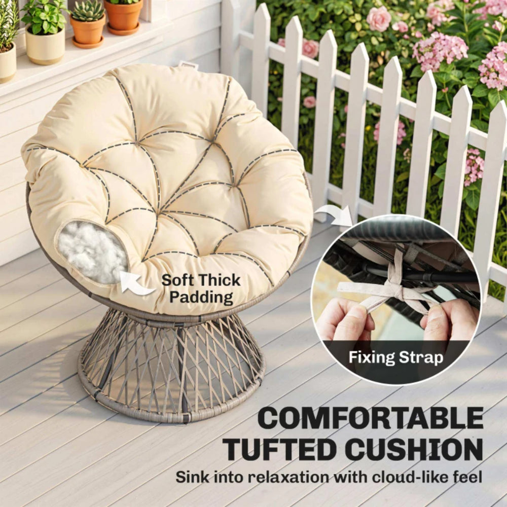 Outsunny 360&deg; Swivel Rattan Papasan Moon Bowl Chair Round Lounge Garden Wicker Basket Seat with Padded Cushion Oversized for Outdoor Indoor
