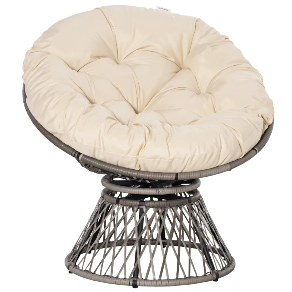 Outsunny 360&deg; Swivel Rattan Papasan Moon Bowl Chair Round Lounge Garden Wicker Basket Seat with Padded Cushion Oversized for Outdoor Indoor