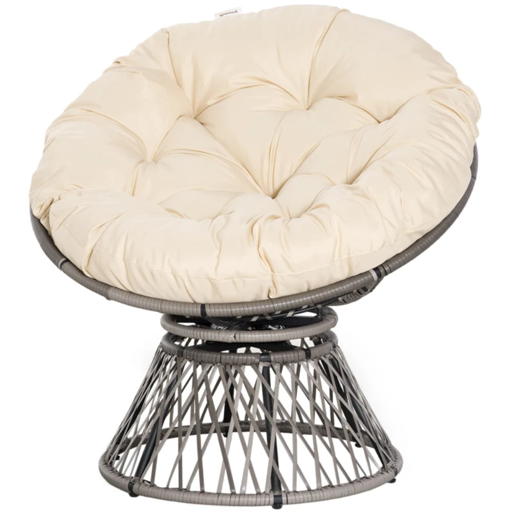 Outsunny 360&deg; Swivel Rattan Papasan Moon Bowl Chair Round Lounge Garden Wicker Basket Seat with Padded Cushion Oversized for Outdoor Indoor