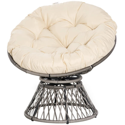 Outsunny 360&deg; Swivel Rattan Papasan Moon Bowl Chair Round Lounge Garden Wicker Basket Seat with Padded Cushion Oversized for Outdoor Indoor