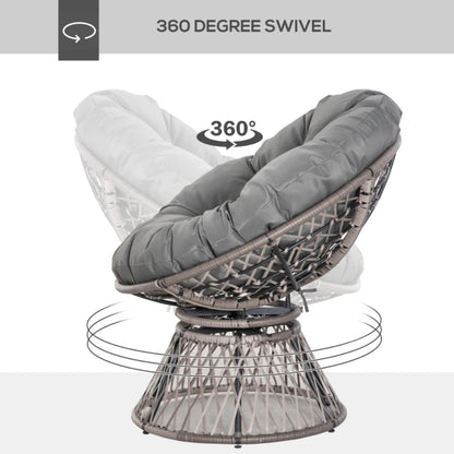 Outsunny 360&deg; Swivel Rattan Papasan Moon Bowl Chair Round Lounge Garden Wicker Basket Seat with Padded Cushion Oversized for Outdoor Indoor