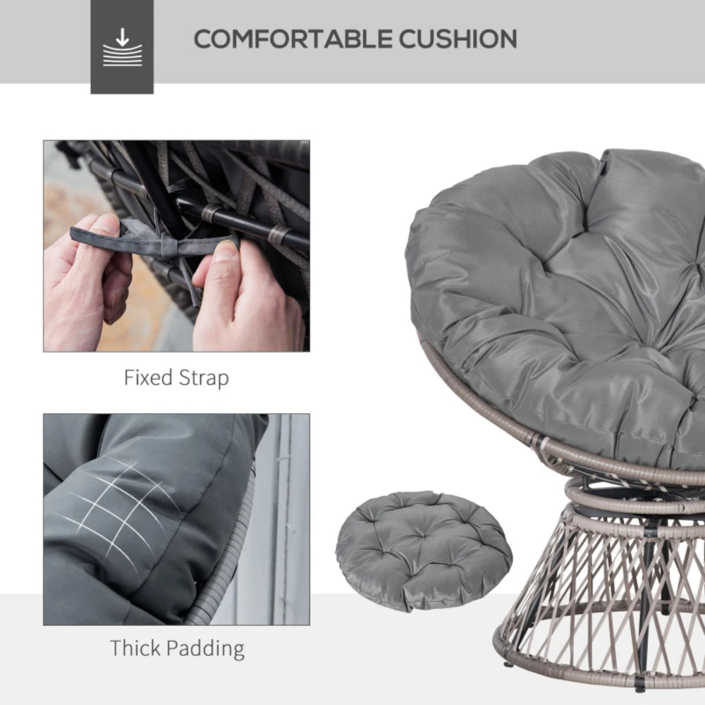 Outsunny 360&deg; Swivel Rattan Papasan Moon Bowl Chair Round Lounge Garden Wicker Basket Seat with Padded Cushion Oversized for Outdoor Indoor