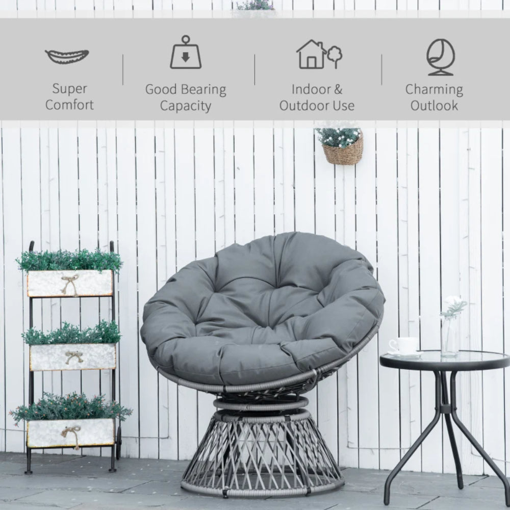 Outsunny 360&deg; Swivel Rattan Papasan Moon Bowl Chair Round Lounge Garden Wicker Basket Seat with Padded Cushion Oversized for Outdoor Indoor