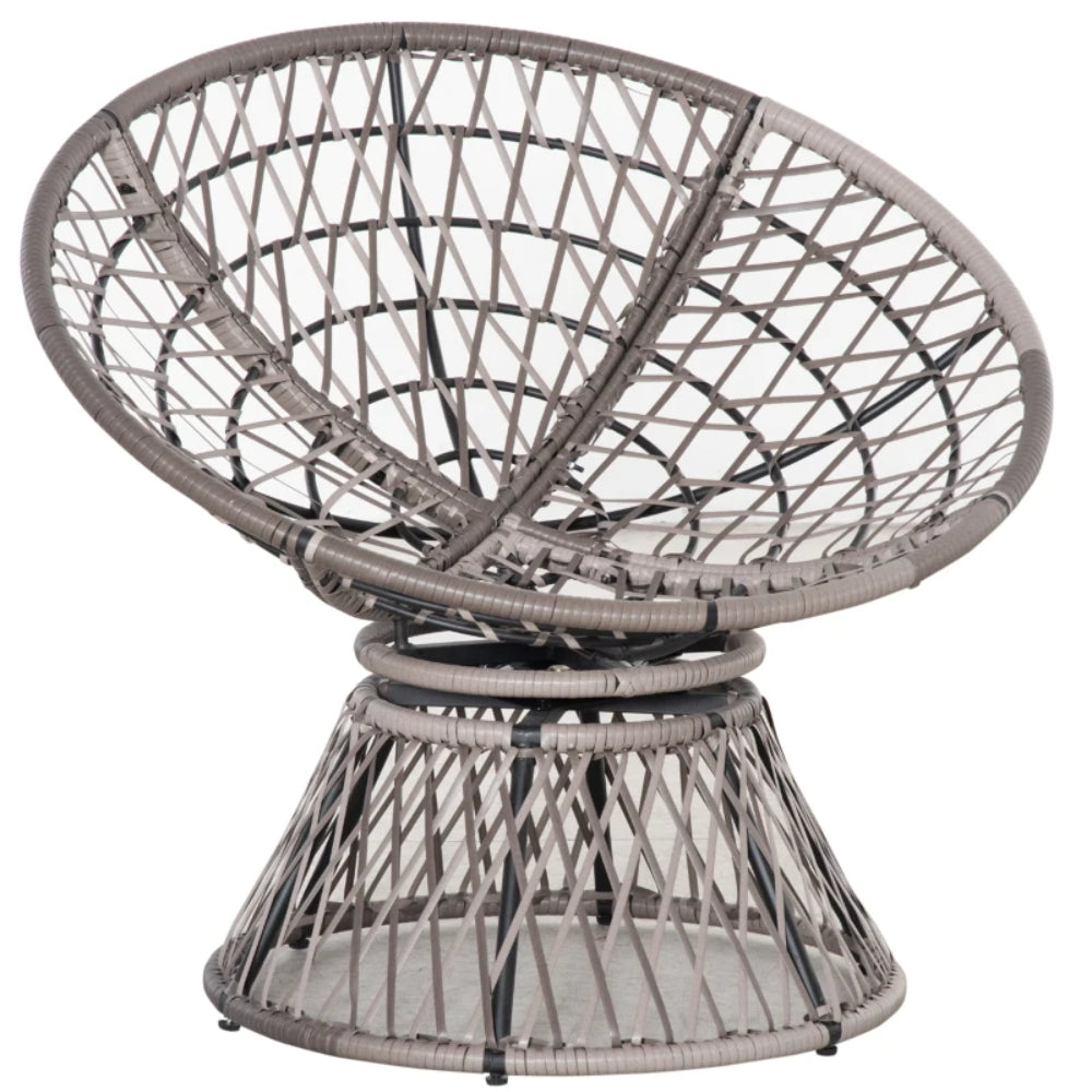 Outsunny 360&deg; Swivel Rattan Papasan Moon Bowl Chair Round Lounge Garden Wicker Basket Seat with Padded Cushion Oversized for Outdoor Indoor