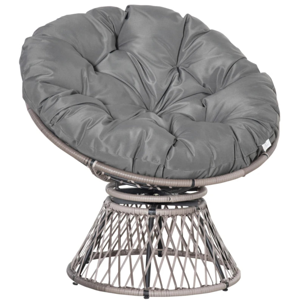 Outsunny 360&deg; Swivel Rattan Papasan Moon Bowl Chair Round Lounge Garden Wicker Basket Seat with Padded Cushion Oversized for Outdoor Indoor