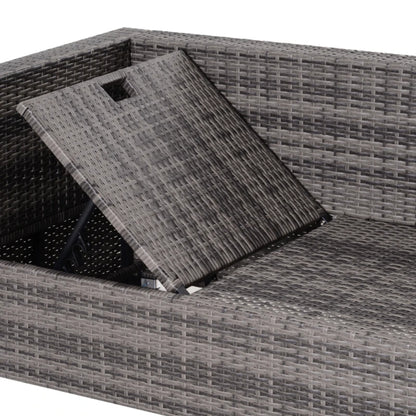 Outsunny 3PC Rattan Garden Furniture Storage Sofa Set, 4 Seater Wicker Coffee Table Conservatory Sun Lounger Reclining Set with Cushion, Grey