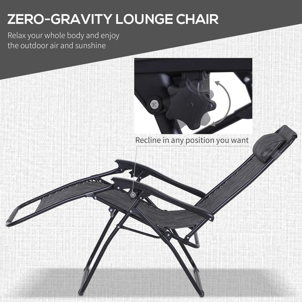 Outsunny 3pcs Folding Zero Gravity Chairs Sun Lounger Table Set w/ Cup Holders Reclining Garden Yard Pool 3