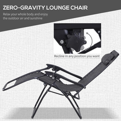 Outsunny 3pcs Folding Zero Gravity Chairs Sun Lounger Table Set w/ Cup Holders Reclining Garden Yard Pool 3