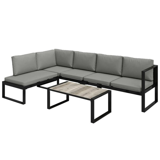 Outsunny 4 Piece Garden Furniture Set, Garden Sofa Set with 2 Loveseats, Armless Chair, Coffee Table for Balcony, Dark Grey 