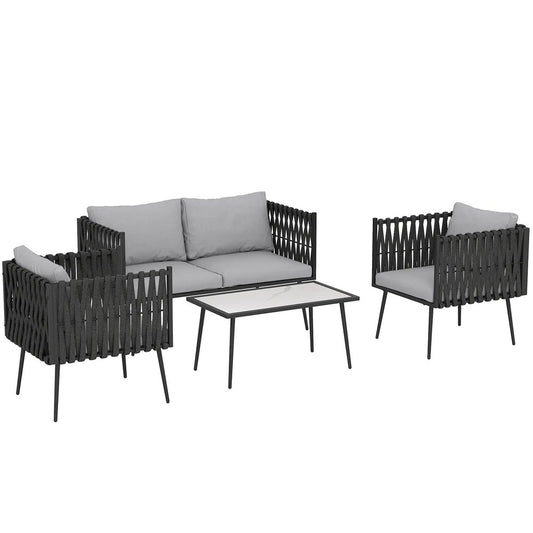 Outsunny 4-Piece Garden Furniture Set with Cushions - Light Grey 